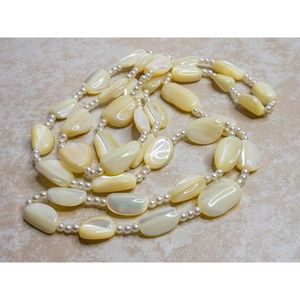 Vintage Carved White Mother of Pearl Bead  Long Versatile Layering Necklace